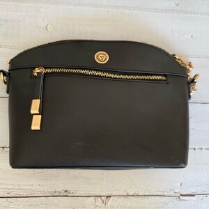 Anne Klein Black and Gold Crossbody Bag with Bow Detail